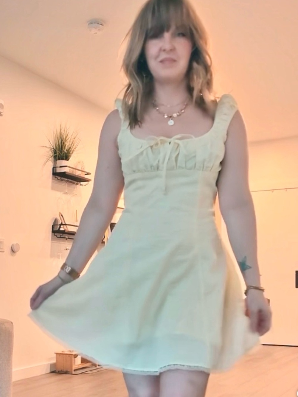 Pacsun Butter Yellow Ruffled Tie-Front Sundress